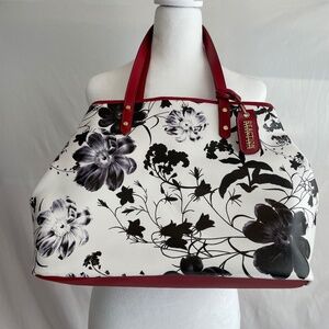 Kenneth Cole Reaction Botanical Tote Bag - White/Black/Red Botanical - NWT